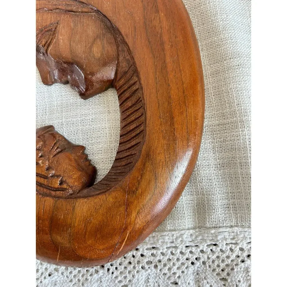 Vintage Carved Wood Mother and Child Sculpture | Folk Art Decor